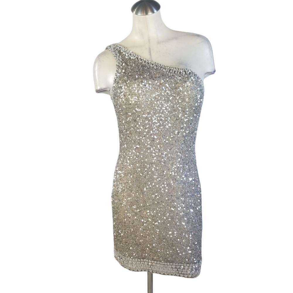 Camille la Vie Size 10 One Shoulder Sequin Cocktail Dress